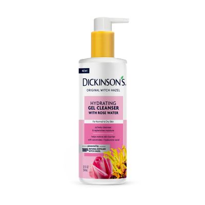 Dickinsons Original Witch Hazel Hydrating Gel Facial Cleanser with Rose Water, 12 Fl Oz, For Normal to Dry Skin, Hydrates and Nourishes Skin, Helps Calm Redness, Alcohol-Free Face Wash
