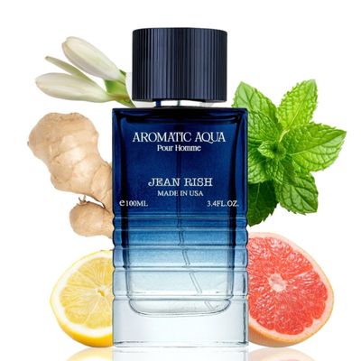Jean Rish Aromatic Aqua Perfume for Men, Eau de Toilette (3.4 Fl Oz / 100ml) with Lemon, Jasmine &amp; Cedar Notes - Long Lasting and Luxury Fragrance