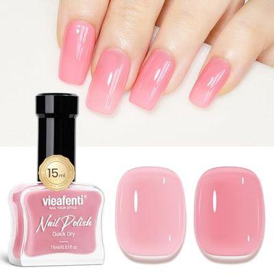 vieafenti Jelly Nail Polish Transparent Pink Fast Drying Nail Polish Non-Gel Natural Spring Sheer Color for Girls Women DIY Salon Manicure Nail Art 15ml