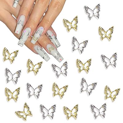 3D Alloy Butterfly Nail Art Charms,120pcs Golden Silver Butterfly Charms Decoration Valentines Day DIY Nail Rhinestones Gems Charms for Women Nail Art Decorations