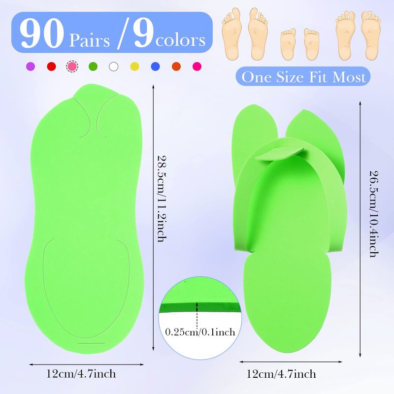 JaGely 90 Pairs Disposable Pedicure Slippers Bulk, Pedicure Flip Flops Disposable Anti Slip EVA Foam Spa Slippers Sandals for Guests Women Girls Kids Foot Bath Nail Salon Party Supplies, 9 Colors