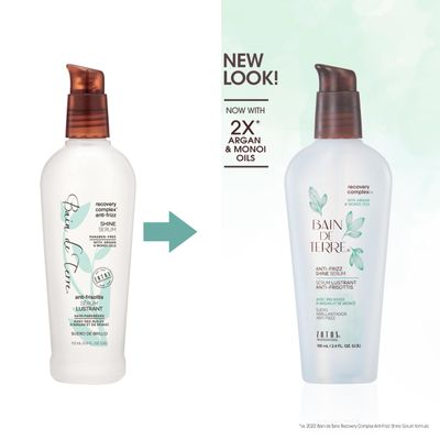 Bain de Terre Recovery Complex Anti-Frizz Shine Serum, Silky Shine & Frizz Control with Argan & Monoi Oils, Paraben-Free, Alcohol-Free, Color-Safe, Vegan, 3.4 Fl Oz