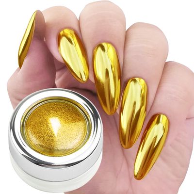 Fokostar Gold Chrome Nail Powder for Gel Nail Polish Design Holographic Metallic Mirror Effect Gold Nail Chrome Powder for Nails Art Glitter Pigment Dust 0.7g with Tool