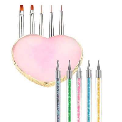 Nail Art Palette 6 Pcs in 1 Set Nail Art Palette with 5 Brushes, Tech Supplies Tools Polish Mixing Double-Ended Dotting Pen for Polish Gel