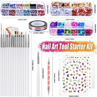 JOYJULY Nail Art Brushes &amp; Decorations Kit - 3D Nail Art, Dotting Tools, Glitters, Stickers, Rhinestones, Foil, Striping Tapes