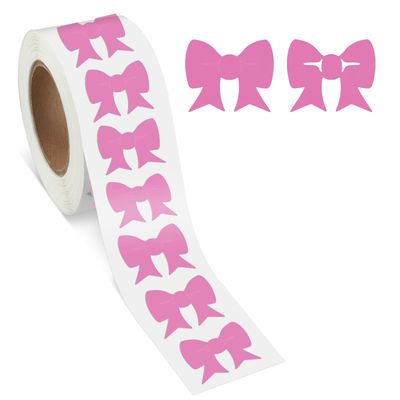 500 Pcs Tanning Stickers Roll, 1 Inch Pink Self-Adhesive Bow Shape Stickers, Sunbathing Stickers, Suntan Stickers for Tanning Beds &amp; Salons, Sunbathing Supplies for Adults &amp; Children