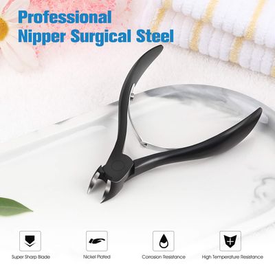 FERYES Precision Toenail Clipper for Thick or Ingrown Toenails, 4R13 Stainless Steel Nail Cutter, Manicure Pedicure Clipper - BLACK