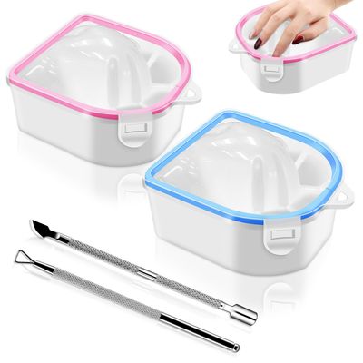HOFASON 2PCS Nail Soaking Bowl With Cuticle Pusher Nail Polish Remover-Triangle Scraper, Gel Nail Tools Manicure Soak Off Bowl, Acetone Gel Soak Off Remover Kit For Home Salon Supplies