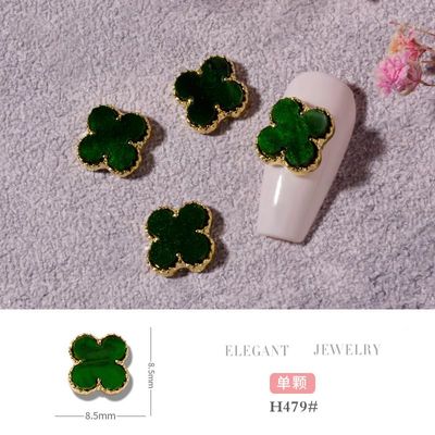 10pcs Green Clover Nail Charms Colored Alloy Edge Rhinestone Nail Accessories St. Patrick Day Lucky Clover Designs Nail Art Charms Rhinestone Gems Artificial Metal Nail Jewelry for Manicure