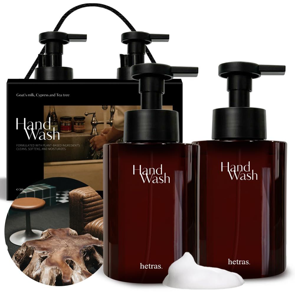 hetras. Perfume Bubble Hand Wash with Pump Dispenser 17.4 fl oz x 2 Pack | Hotel Wood - Luxurious Forest Scent | Hydrates &amp; Cleanses Skin | Gentle &amp; Mild Ingredients