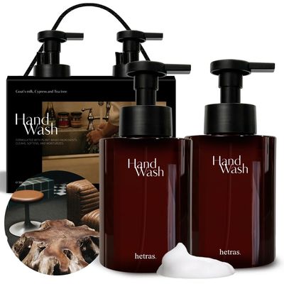 hetras. Perfume Bubble Hand Wash with Pump Dispenser 17.4 fl oz x 2 Pack | Hotel Wood - Luxurious Forest Scent | Hydrates &amp; Cleanses Skin | Gentle &amp; Mild Ingredients