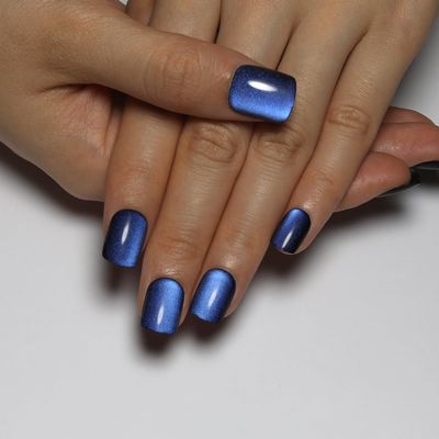 Short Square Press On Nails Blue to Black Gradient Cat Eye Press on Nails with Glue for Women Ashionable Gel False Nails Reusable Acrylic False Nails Womens Glitter Nails Glue On Nails Kit