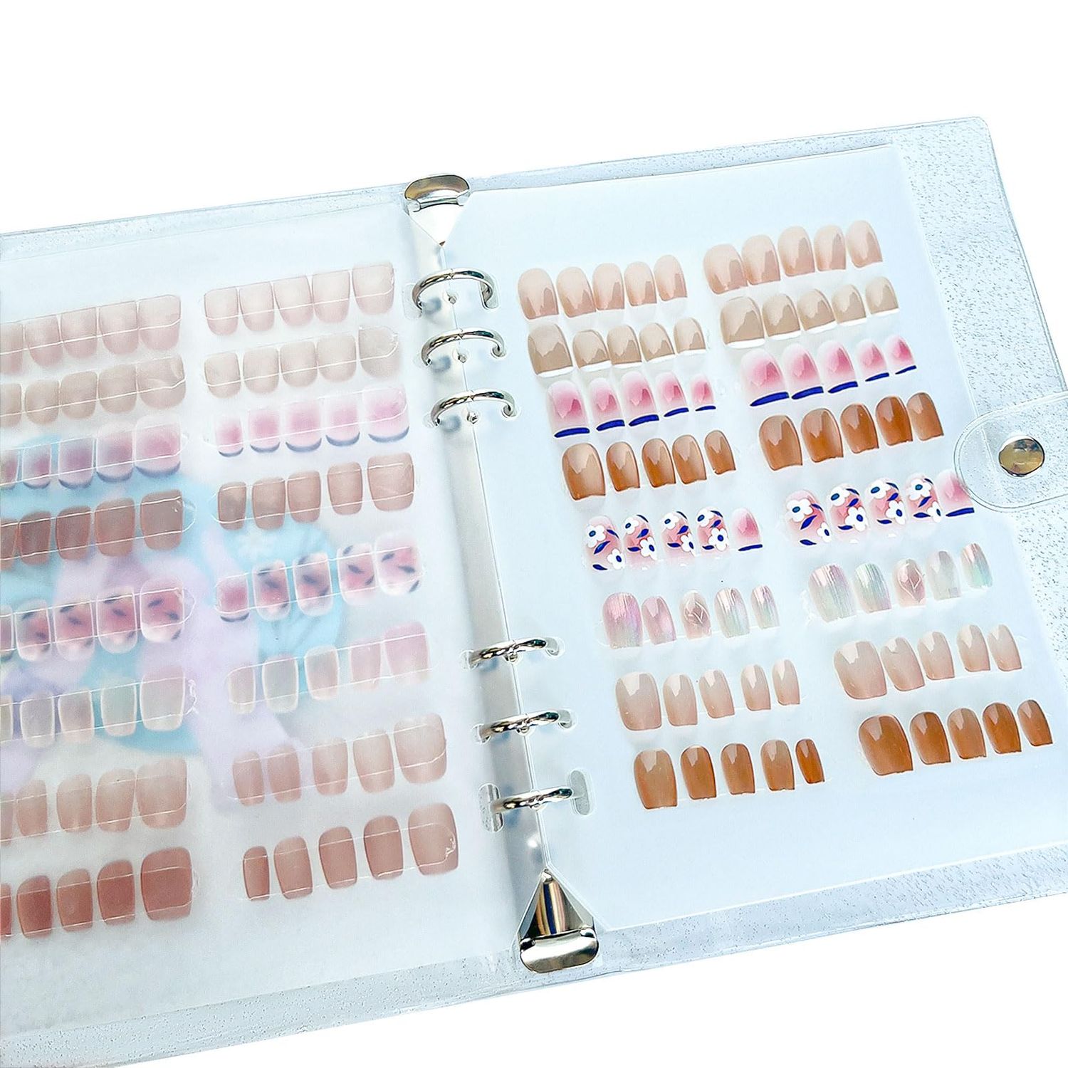 Press On Nail Organizer,10 PCS,A5 Glitter PVC Cover Binder,Press On Nail Packaging for Fake Nail Storage Nail Display Nail Salon Press On Nail Supplies Organizer with Nail Tape(A5(9.37 6.89 1inch)