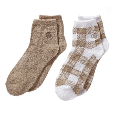 Earth Therapeutics Aloe Vera Socks - Infused with Natural Aloe Vera & Vitamin E - Helps Dry Feet, Cracked Heels, Calluses, Dead Skin - Use with Your Favorite Lotions - Tan Plaid (2 Pairs)