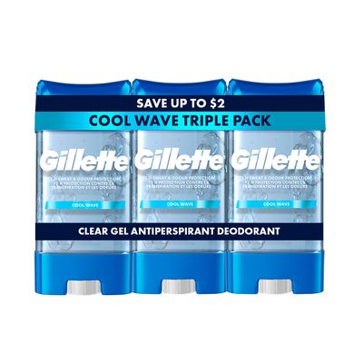 Gillette Antiperspirant and Deodorant for Men, 72hr Sweat &amp; Odor Protection, Long Lasting Freshness, Anti-White Mark Technology, Clear Gel, Cool Wave Scent, 3.8 oz (Pack of 3)