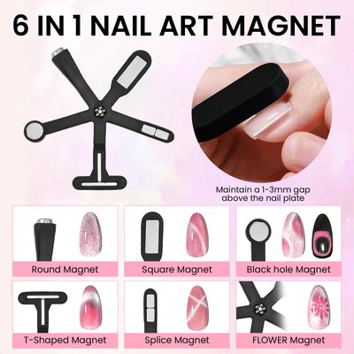 ESUOHYM 37 PCS Cat Eye Magnet Set, 6 In 1 Nail Polish Magnets for Nail Polish Gel, Hearts Flowers Magnets for Nails, Nail Art DIY Design Supplies for Home, Salon