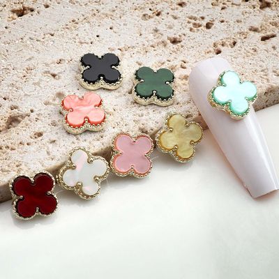 10pcs Green Clover Nail Charms Colored Alloy Edge Rhinestone Nail Accessories St. Patrick Day Lucky Clover Designs Nail Art Charms Rhinestone Gems Artificial Metal Nail Jewelry for Manicure
