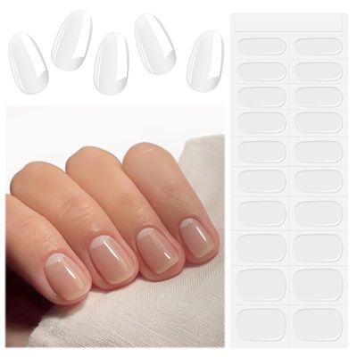 EBANKU Semi Cured Gel Nail Strips, 20PCS Clear UV Gel Nail Stickers Transparent Gel Nail Wraps for Home Nail DIY Salon-Quality Nail Strips with Nail File, Nail Stick- UV Light Required