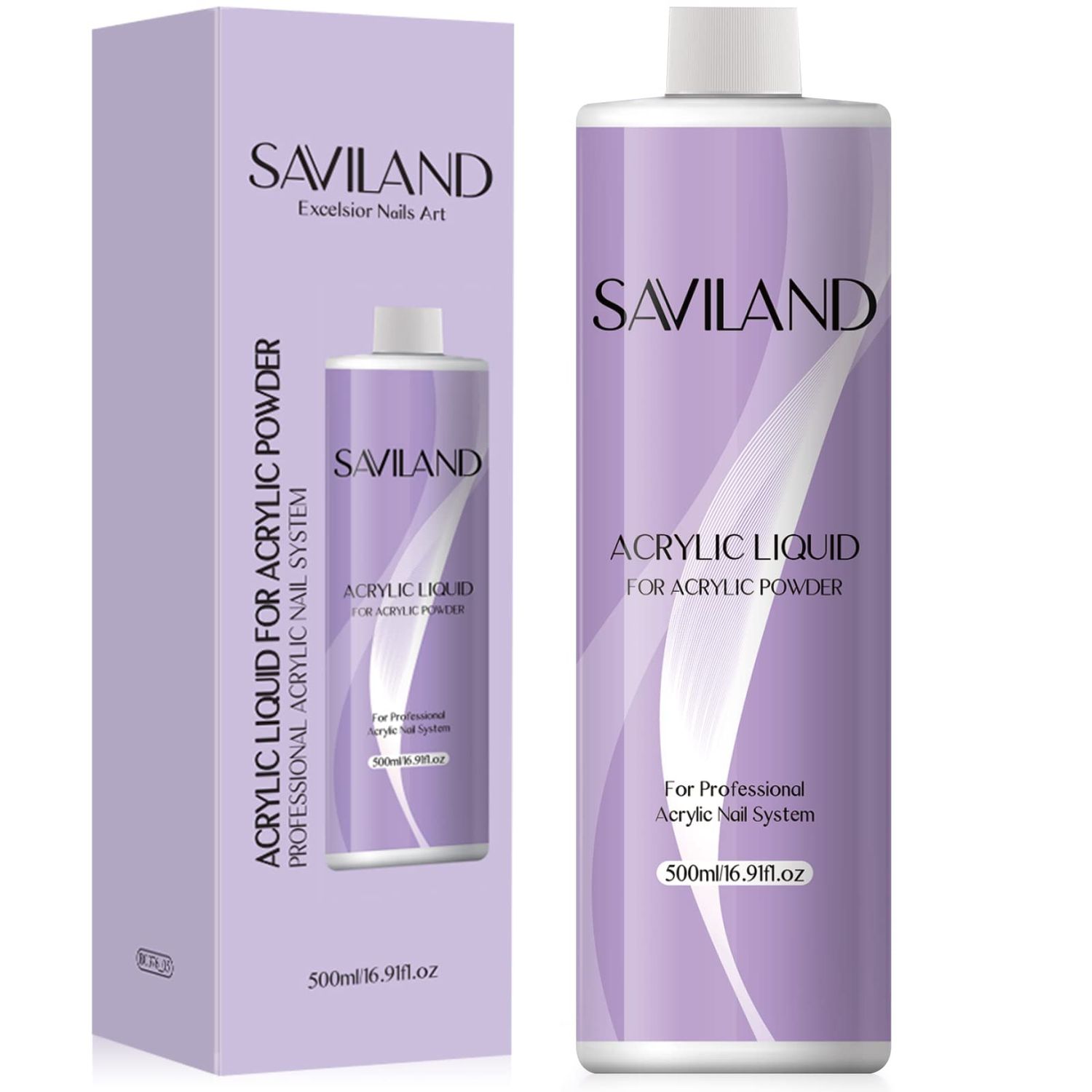 Saviland Acrylic Liquid - 16.91OZ/500ML Acrylic Liquid for Acrylic Powder Large Capacity Low Odor for Nail Extension &amp; Carving Home DIY Nail Salon Use