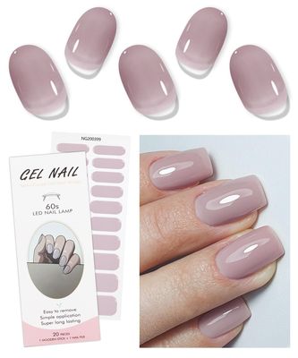 JMEOWIO Semi Cured Gel Nail Strips Cream Purple Grey Gel Nail Stickers Nail Supplies Nail Art Design Decoration Accessories