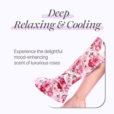 Petitfee koelf Rose Petal Satin Leg mask 1pair- Intensive Cooling &amp; Depuffing Leg Socks, Rose Scented Leg Relieving Mask with Arnica, Pumpkin, Coffee Seed Extract for Tired, Puffy Legs