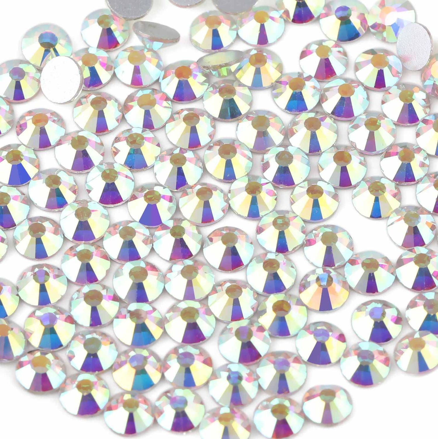 beadsland 144pcs Flat Back Crystal Rhinestones Round Gems for Nail Art and Craft Glue Fix, Crystal AB, 10mm, SS50/144pcs