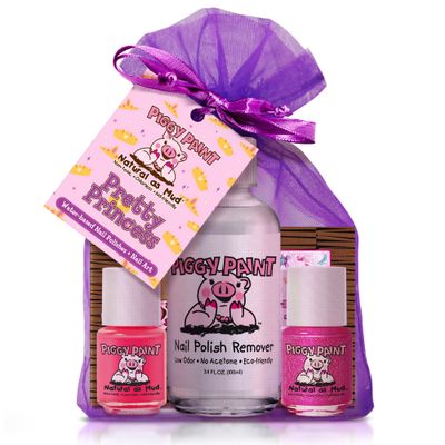 Piggy Paint | 100 Non-Toxic Girls Nail Polish | Safe, Cruelty-free, Vegan, &amp; Low Odor Nail Polish for Kids | Pretty Princess (2 Polish, 1 Remover &amp; Nail Art Gift Set)