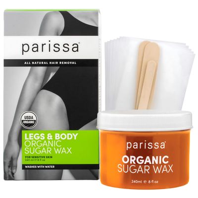 Parissa Legs &amp; Body Organic Sugar Wax for Sensitive Skin, 100 Natural, Gentle &amp; Washable Formula at Home Waxing Kit, Green, 8 Fl Oz