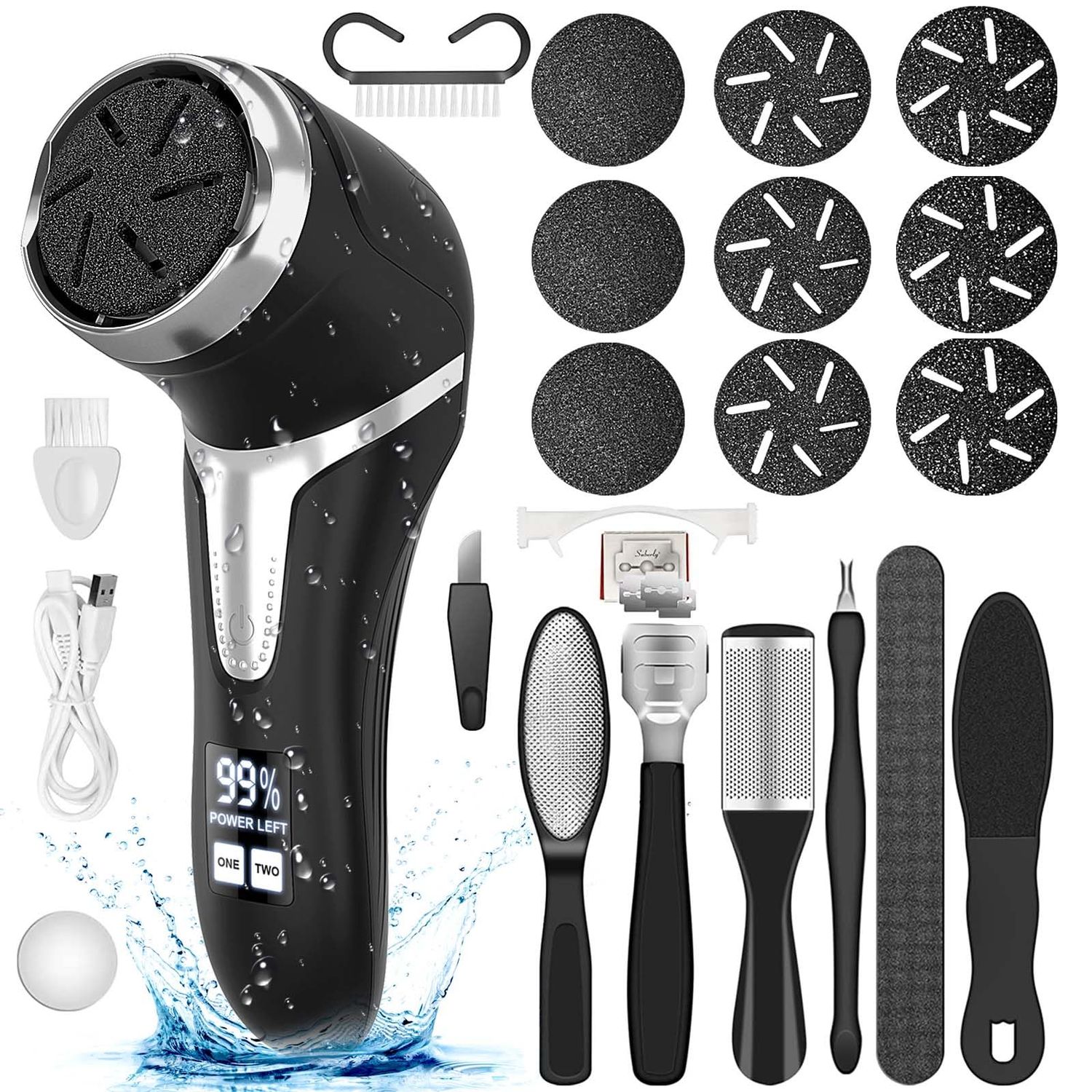 Electric Callus Remover for Feet (with Dander Vacuum), Portable Pedicure Kit Foot File Callus Remover, Rechargeable Waterproof Foot File for Foot Care Deadskin Remover with 9Head&amp;LCD Display