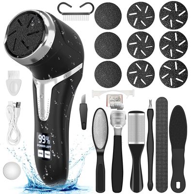 Electric Callus Remover for Feet (with Dander Vacuum), Portable Pedicure Kit Foot File Callus Remover, Rechargeable Waterproof Foot File for Foot Care Deadskin Remover with 9Head&amp;LCD Display
