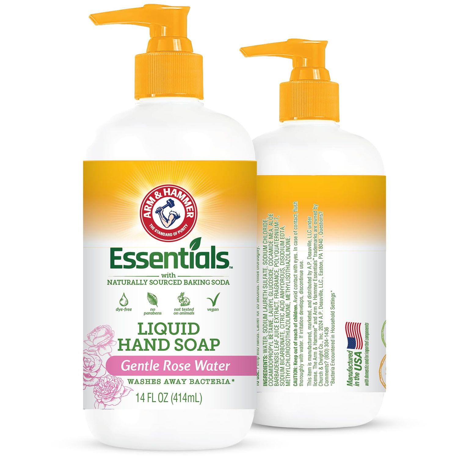 Arm &amp; Hammer Liquid Hand Soap for Skin Cleaning - Cleanser for Kitchen &amp; Bathroom with Gentle Rose Scent - Natural Hand Soap Cleanses, Softens 14 FL Oz (414ml)