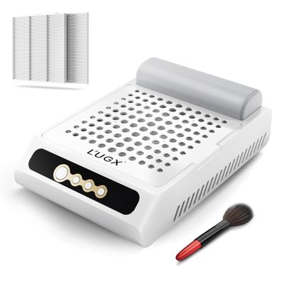 LUGX Rechargeable Nail Dust Collector, Professional Brushless Turbo Dust Collector Nail Tech, Powerful Dust Suction Machine Manicure Pedicure Tool for Acrylic Nail Polishing, Low Noise, 2Pcs Filters