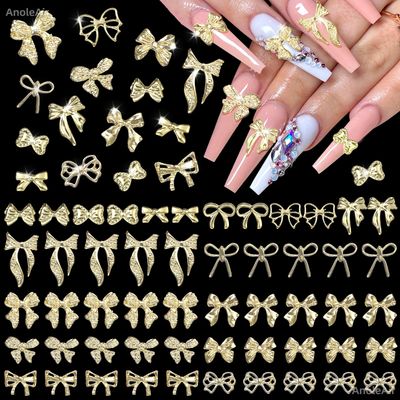 180 Pcs Gold Bow Nail Charms, 3D Alloy Bow Bowkont Nail Art Charms, Golden Bows Nail Art Studs Rivets for Acrylic Nails, Gold Bows Nail Art Charms Jewelry for Nails DIY Y2K