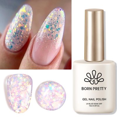 Born Pretty Glitter Gel Nail Polish Pink Glitter Sequins Gel Polish Manicure and Nail Art DIY at Home
