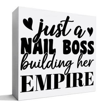 Nail Tech Gifts for Women, Nail Artist Technician Manicurist Christmas Birthday Gift Nail Salon Room Desk Decor, Just a Nail Boss Building Her Empire, Wooden Box Sign