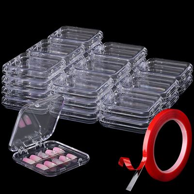 Noverlife 27 Set Press-On Nail Packaging Display Box w/ Adhesive Tape, 3x3 Clear Fake Nail Storage Container