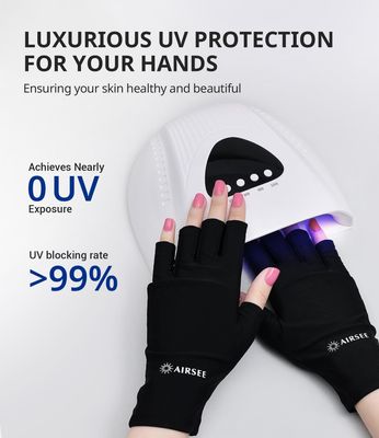 AIRSEE Premium UPF 50 UV Protection Gloves for Gel Manicures - Fingerless Design for Professional Solon &amp; Home Use, Anti UVA/UVB, Breathable Cool Tech Gloves for UV Lamp &amp; Sun Protection (Black)