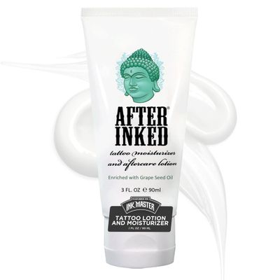 After Inked Tattoo Aftercare Lotion - Moisturizing Balm for Inked Skin, As Seen on INK MASTER - Hydrating Cream with Grape Seed Oil, Skin Nourishment &amp; Daily Maintenance - 3 Fluid oz Tube (1-Pack)