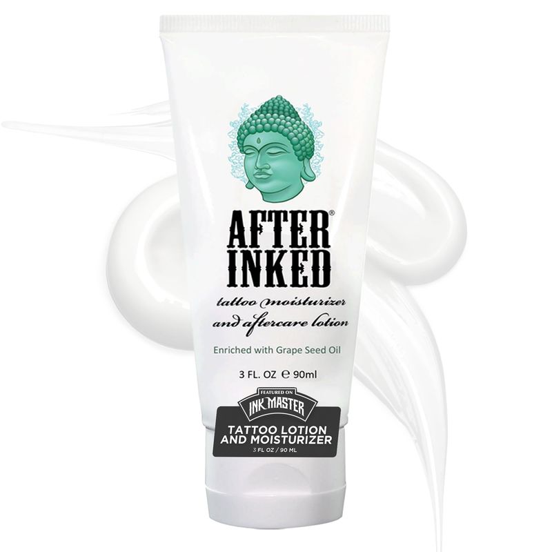 After Inked Tattoo Aftercare Lotion - Moisturizing Balm for Inked Skin, As Seen on INK MASTER - Hydrating Cream with Grape Seed Oil, Skin Nourishment &amp; Daily Maintenance - 3 Fluid oz Tube (1-Pack)