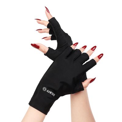 AIRSEE Premium UPF 50 UV Protection Gloves for Gel Manicures - Fingerless Design for Professional Solon &amp; Home Use, Anti UVA/UVB, Breathable Cool Tech Gloves for UV Lamp &amp; Sun Protection (Black)