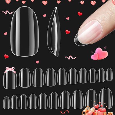 Beetles Gel Nail Tips Short Oval Shape, 500Pcs Clear Soft Gel Nail Tips Pre-shaped Full Cover False Nails Gelly Tips for Gel Nail Polish Easy Nail Extensions Acrylic Press on Nails