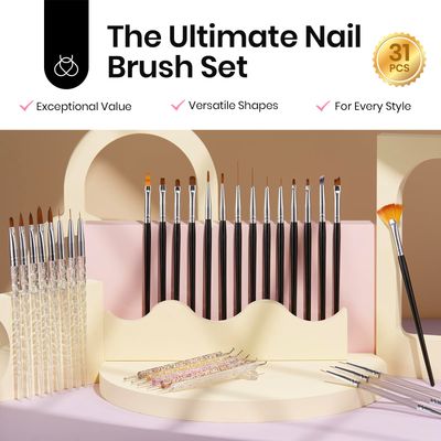 Beetles 31pcs Nail Art Brushes, Dotting Tools, Nail Art Pens, Dust Brush, Striping Liner Fingernail Drawing Pens with Palette Holder All in One for Starter Manicure Design Set
