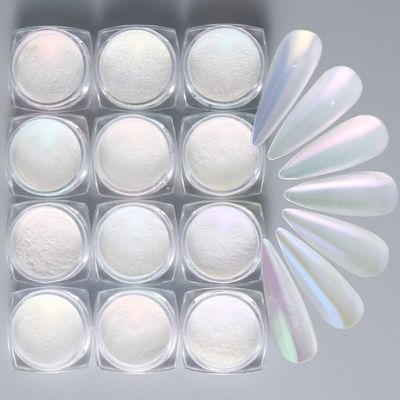 Hcirjhie12 Colors Pearl Chrome Nail Powder - Aurora Ice Shimmer Nail Powder Chrome Pigment Powder for Nails, Gifts for Women Mirror Effect Glitters Nail Art Powder for DIY Salon