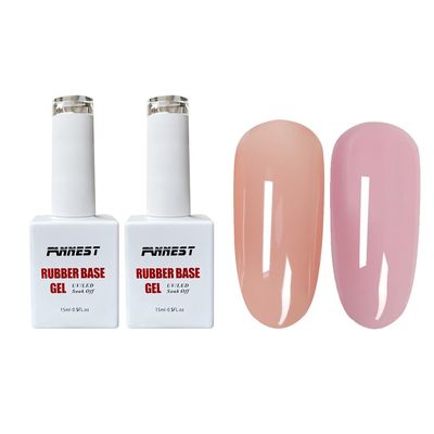 FANNEST Rubber Base Gel Nail Polish Set - Sheer Nude Pink (2pcs15ml) - Rubber Base Coat Gel Kit with LED/UV Soak Off Feature