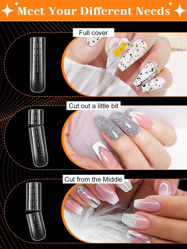 EBANKU Dual Form Kit, 192PCS Poly Gel Forms for French Nails, 96PCS Reusable Silicone Pads, 5PCS Clips, Brush Pen, Files Buffer, Extension Kit for Beginner