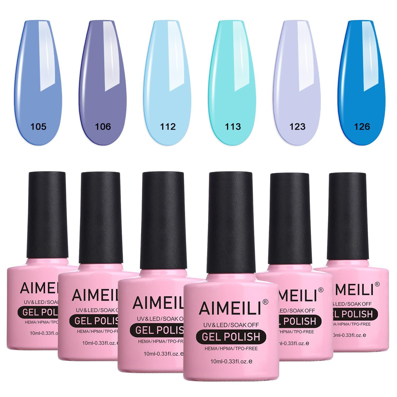 AIMEILI Soak Off Blue Gel Nail Polish Christmas Nail Color Set Of 6pcs X 10ml - Kit Set 32