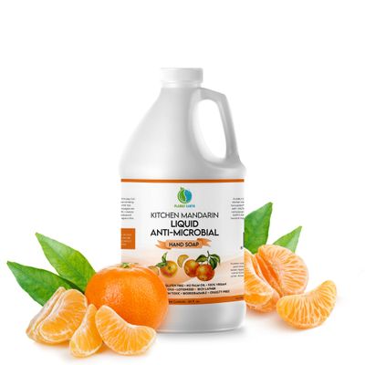 Plainly Earth AntiMicrobial Hand Soap, 64 oz Bulk Refill - Antibacterial Hand Soap, Gentle, Scented Moisturizing Hand Soap for Kitchen and Bathroom - Kitchen Mandarin