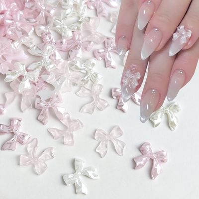 50pcs Bow Nail Art Charms 3D Bow for Nails Art Rhinestones Charms Glossy Ribbon Bow for Resin Crafts Charm Exqusite Acrylic Jewelry ice Transparent Pearl Bow Manicure Decorations DIY Accessories