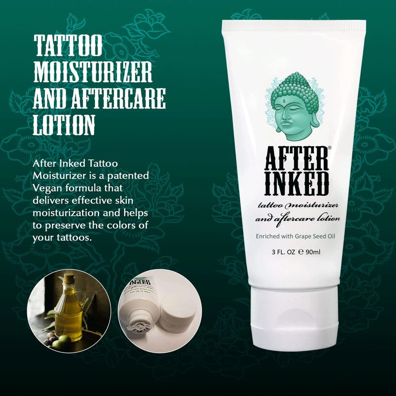 After Inked Tattoo Aftercare Lotion - Moisturizing Balm for Inked Skin, As Seen on INK MASTER - Hydrating Cream with Grape Seed Oil, Skin Nourishment &amp; Daily Maintenance - 3 Fluid oz Tube (1-Pack)