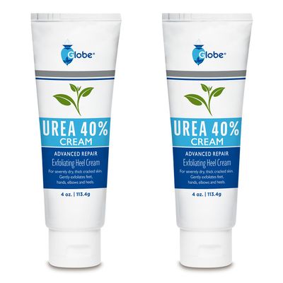 Globe (2 Pack Urea Cream 40 - (4 oz) Intensive Hydration for Dry and Cracked Heels, Feet, Hands, Elbows and Knees - Callus Remover for Women - Helps Athletes Foot - Foot Odor - Total 8 oz